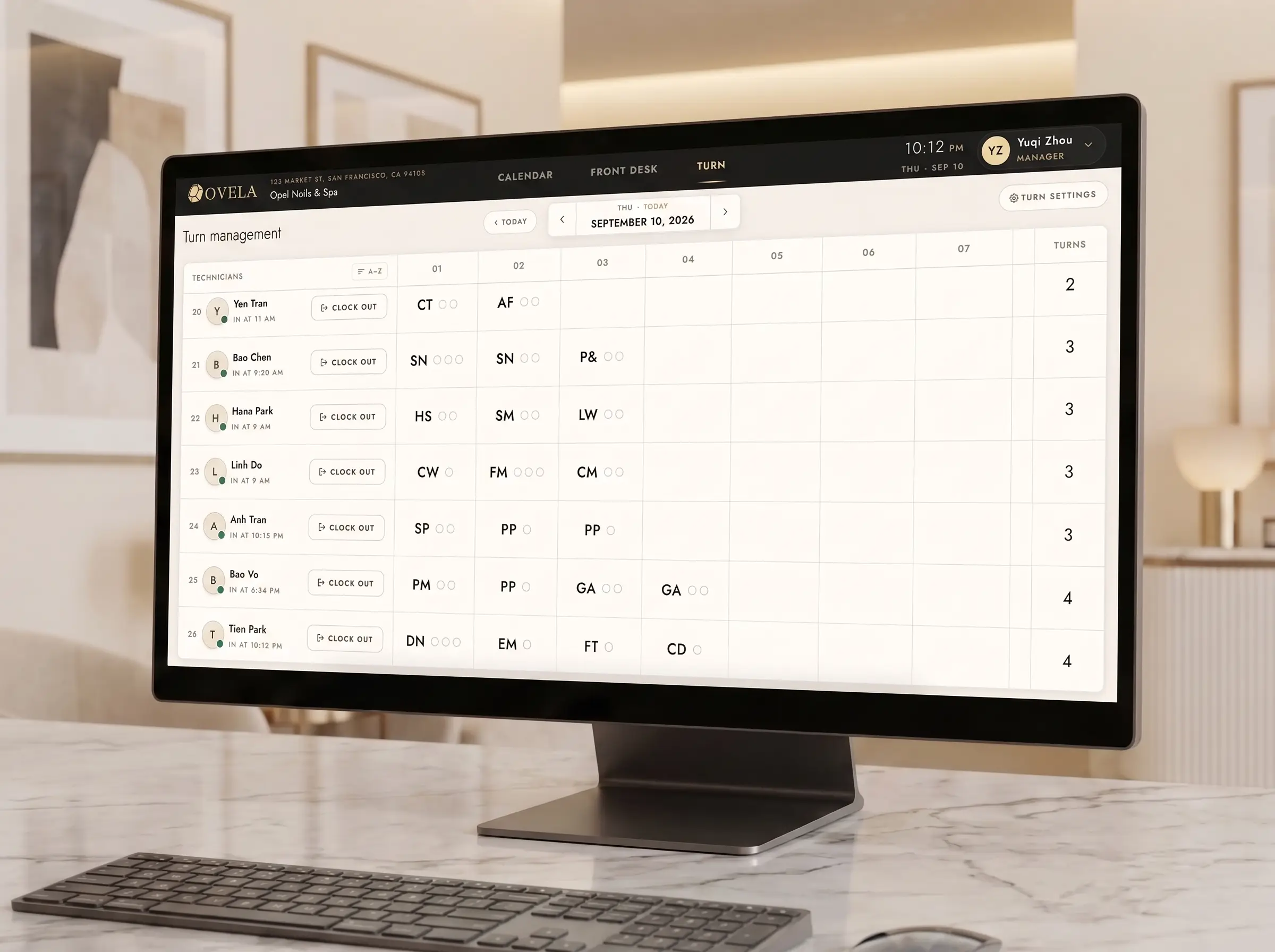 Turn management on the front desk monitor